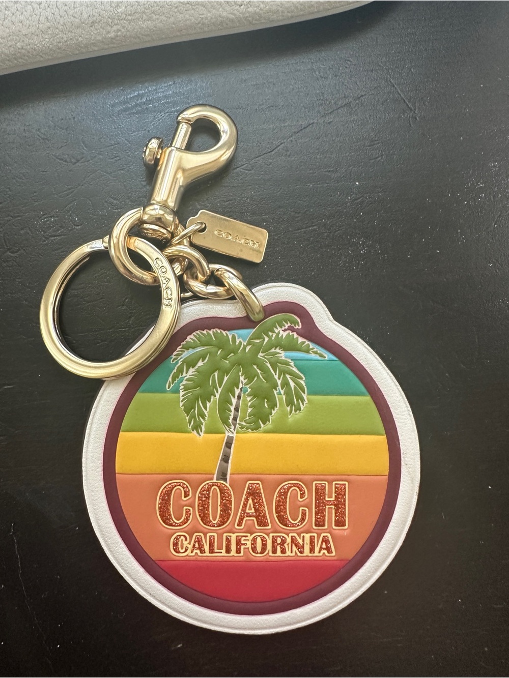Coach Multicolor California Palm Tree Leather Keychain Charm w/gold hardware